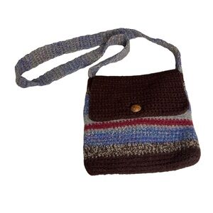 Vtg Medium Crochet Crossbody Boho Hippie Bag